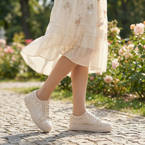 Voetti Дамски Кецове- Бежова Дантела