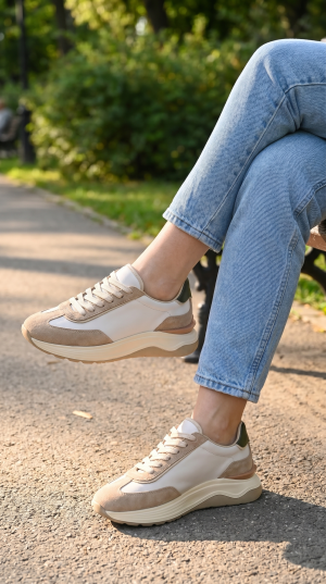 Елегантни бежови кожени дамски маратонки - VOETTI стил!