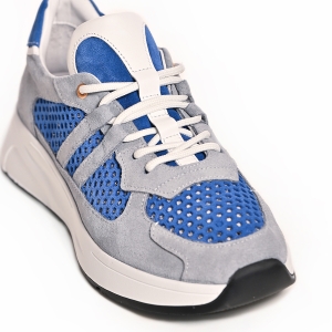 VOETTI Ежедневни маратонки сиво-сини, мрежа и велур