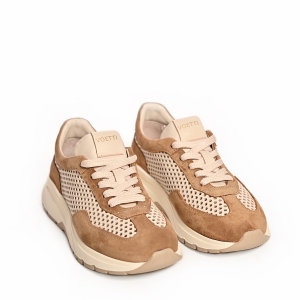 Дамски маратонки Voetti от велур и дишаща мрежа в бежово