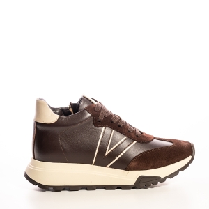 Дамски кожени кецове VOETTI с велур и цип, кафяви